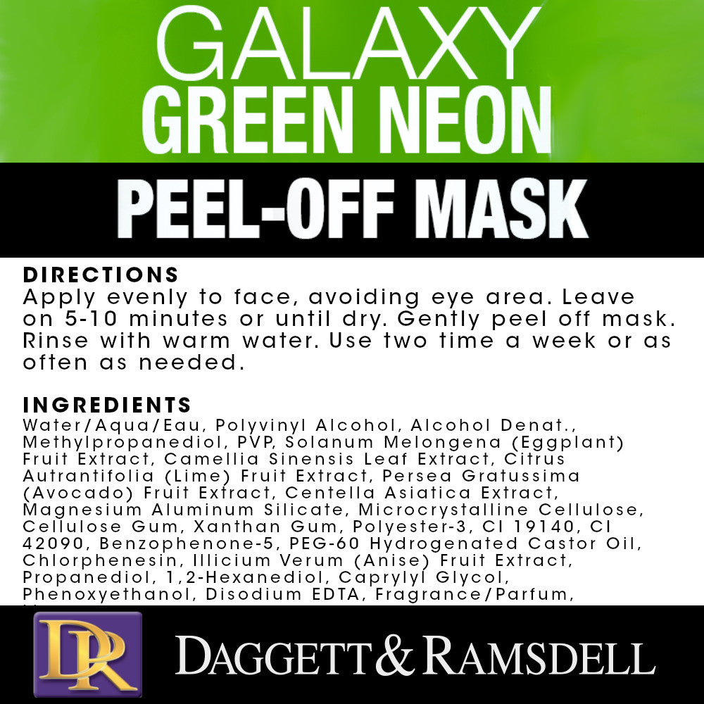 Daggett & Ramsdell Galaxy Green Neon Peel Off Facial Mask with Vitamin E & Avocado 1.76 oz